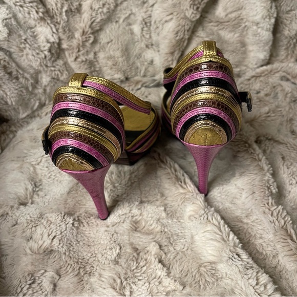 Gold Pink Tango High Heels | Strappy Metallic Open Toe Party Shoes for Dancing - Picture 5 of 6